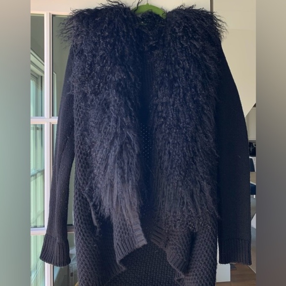 Vince Mongolian lamb collar wool cardigan
